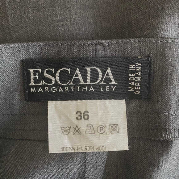 Vintage ESCADA Margaretha Ley 1990s High Waisted Wool Twill Pants EU 36 Gray - Picture 2 of 8